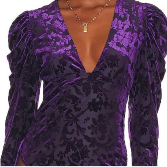 Free People Tops - Final Sale! NWT Free People Bodysuit Lg Deep Purple Floral Deep Sea Magic Hour